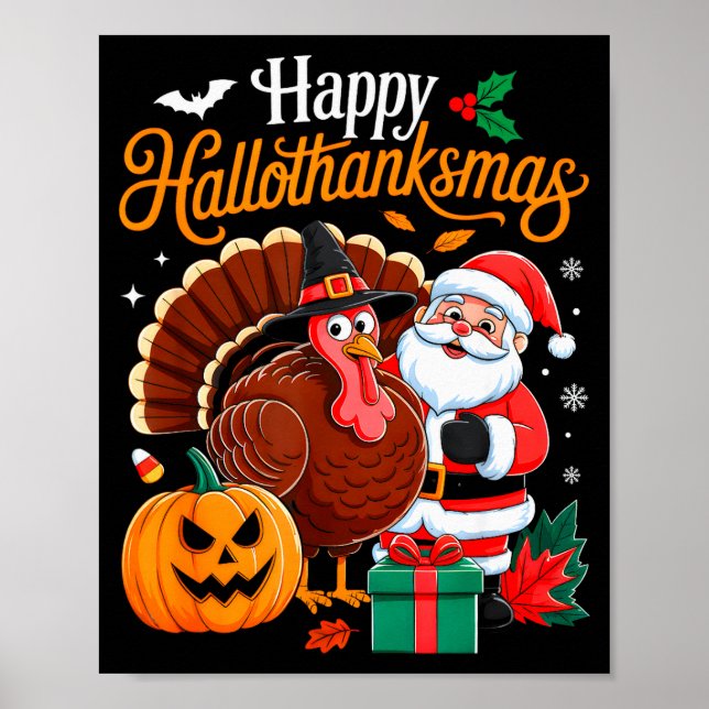 Happy Hallothanksmas Funny Halloween Thanksgiving  Poster (Framsidan)