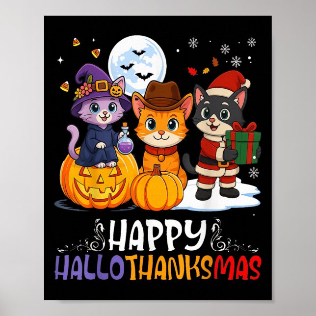 Happy Hallothanksmas Funny Halloween Thanksgiving  Poster (Framsidan)