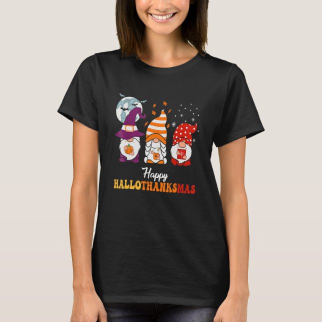 Happy Hallothanksmas Gnomes 3 T Shirt (Framsida)