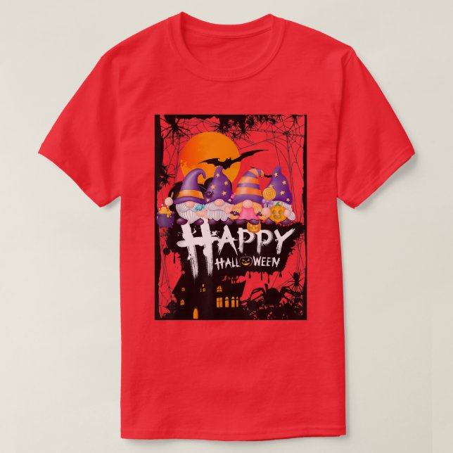 Happy HalloThanksMas Gnomes, HauntedHouse Bats Moo T Shirt (Design framsida)