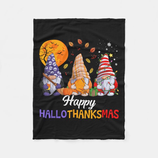 Happy Hallothanksmas Gnomes Lover Halloween Merry  Fleecefilt (Framsidan)