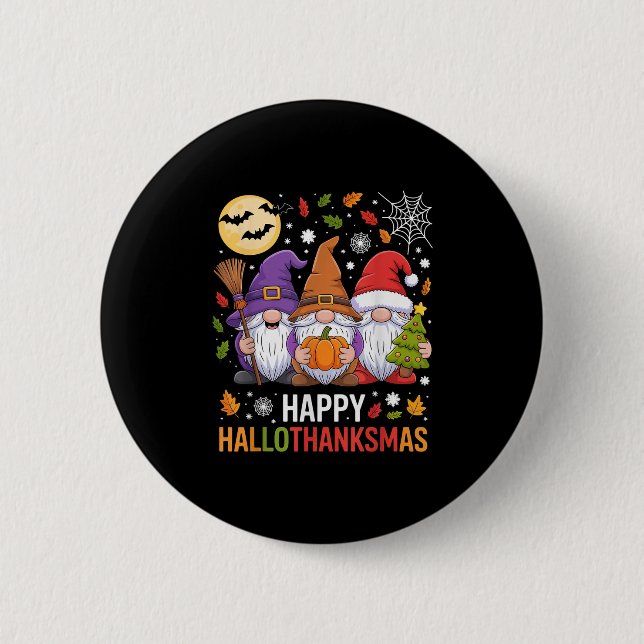 Happy Hallothanksmas Gnomes Lover Halloween Merry  Knapp (Framsida)
