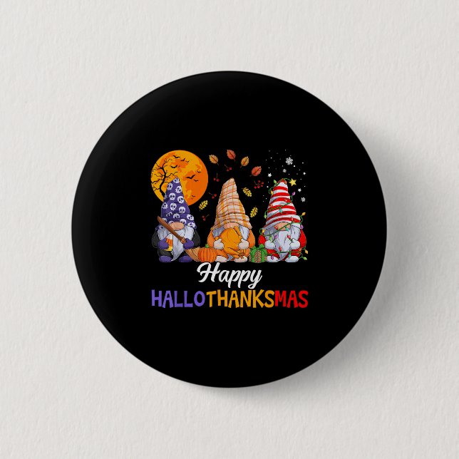 Happy Hallothanksmas Gnomes Lover Halloween Merry  Knapp (Framsida)