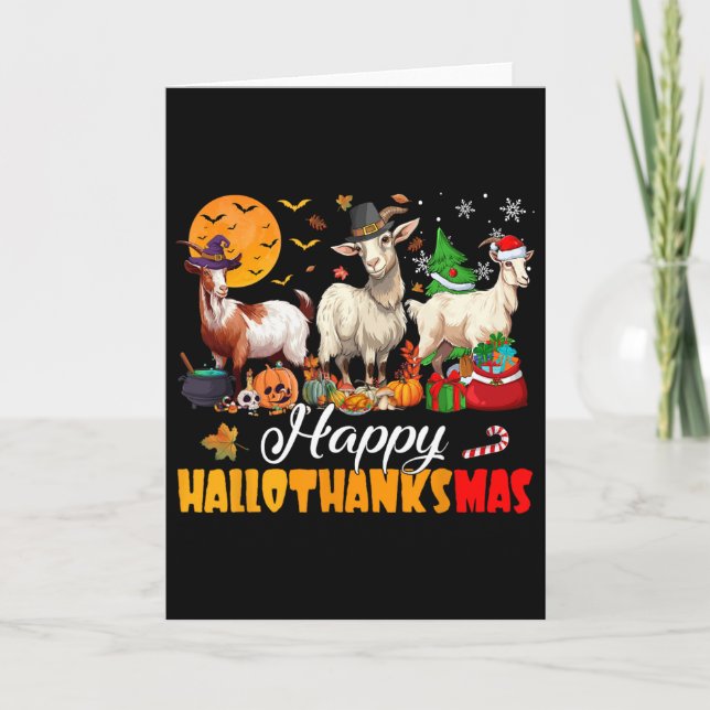 Happy Hallothanksmas Goat Halloween Thanksgiving C Kort (Framsida)