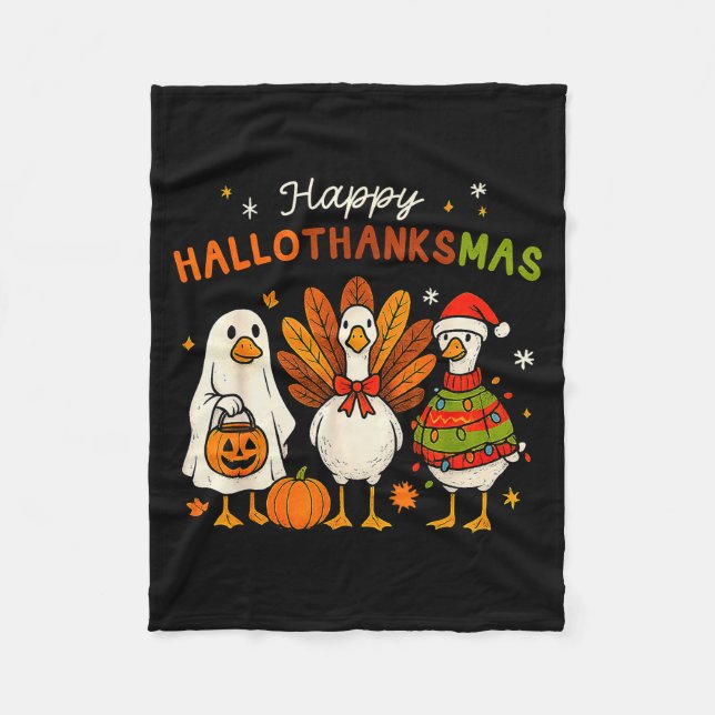 Happy Hallothanksmas Goose Halloween Thanksgiving  Fleecefilt (Framsidan)
