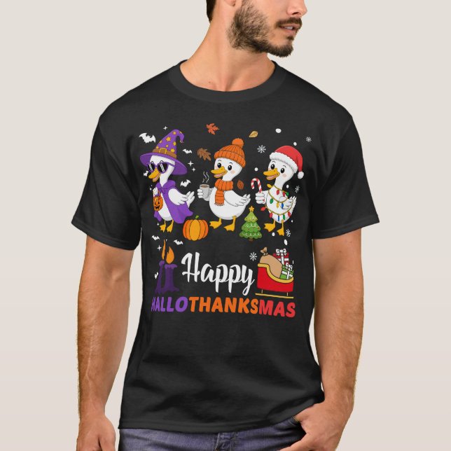 Happy Hallothanksmas Goose Halloween Thanksgiving  T Shirt (Framsida)