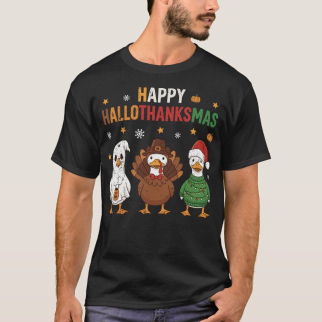Happy Hallothanksmas Goose Halloween Thanksgiving  T Shirt (Framsida)
