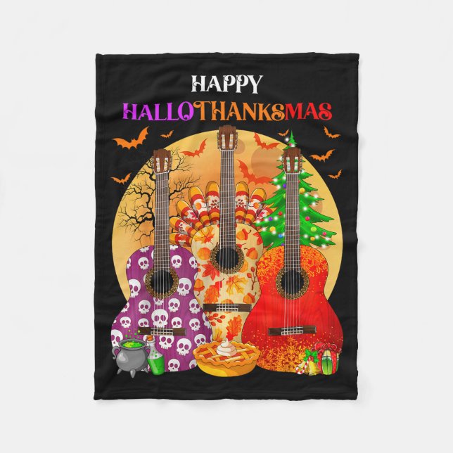 Happy Hallothanksmas Guitar Halloween Thanksgiving Fleecefilt (Framsidan)