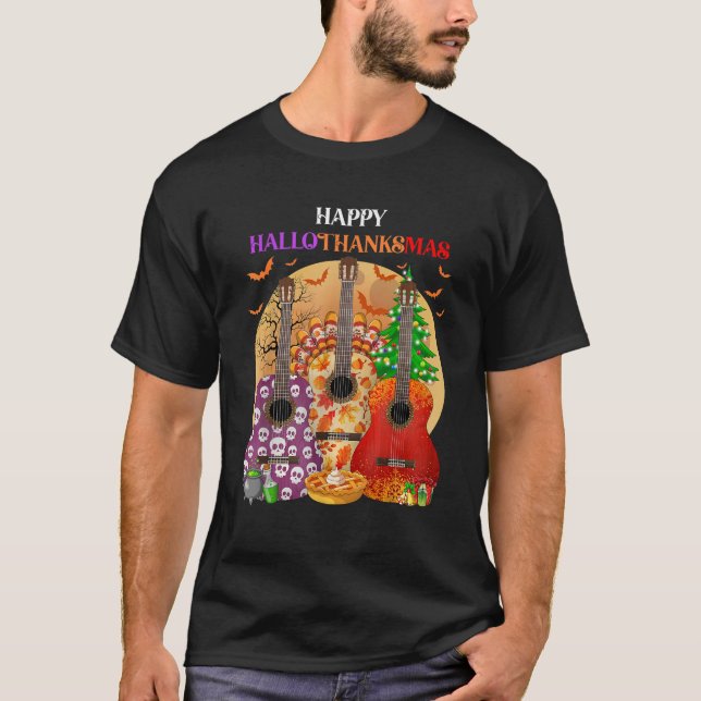 Happy HalloThanksMas Guitar Halloween Thanksgiving T Shirt (Framsida)
