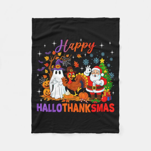 Happy Hallothanksmas Halloween Thanksgiving 67 Chr Fleecefilt (Framsidan)