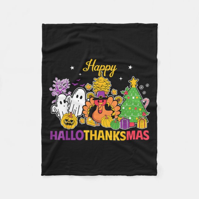 Happy Hallothanksmas Halloween Thanksgiving Christ Fleecefilt (Framsidan)