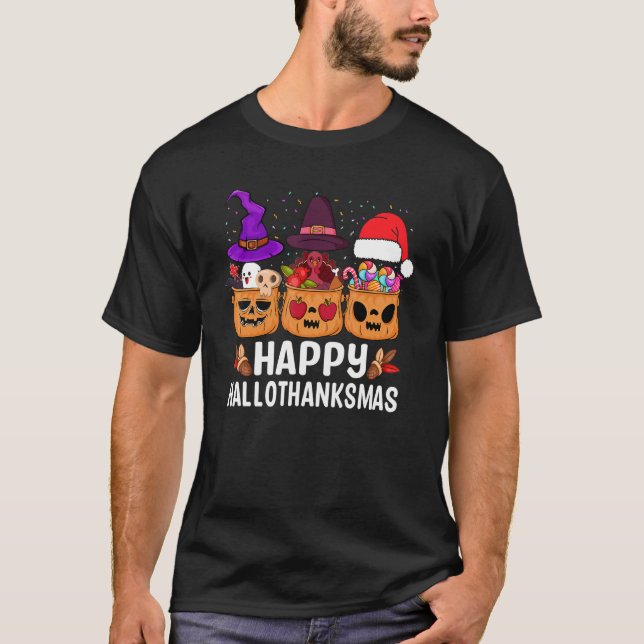 Happy Hallothanksmas Halloween Thanksgiving Christ T Shirt (Framsida)