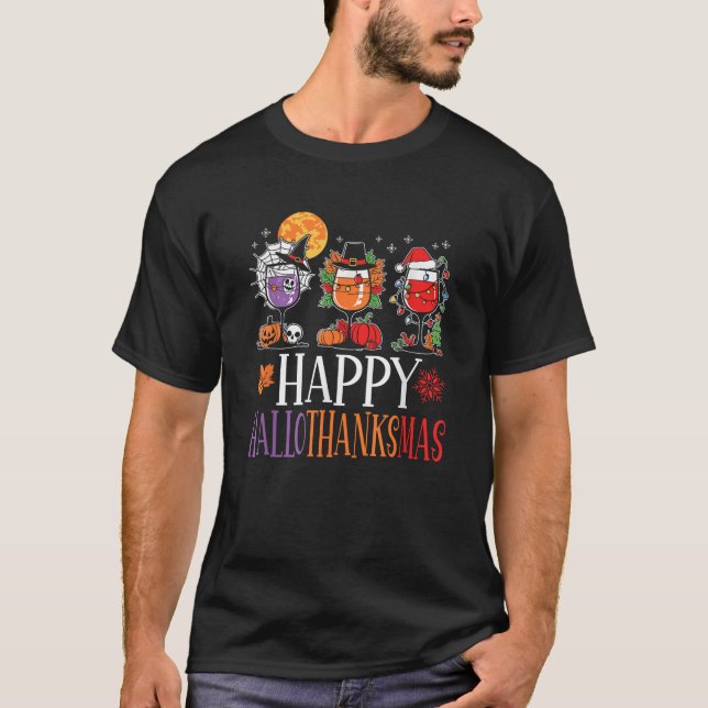Happy Hallothanksmas Halloween Thanksgiving Christ T Shirt (Framsida)