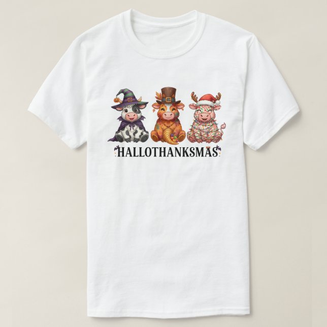 Happy Hallothanksmas Highland Cow T Shirt (Design framsida)
