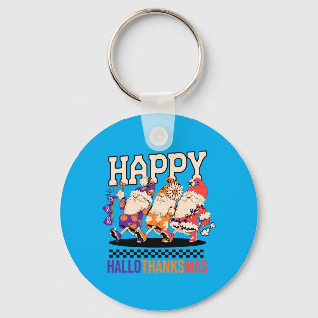 Happy Hallothanksmas Holiday Gnomes Design Nyckelring (Framsida)