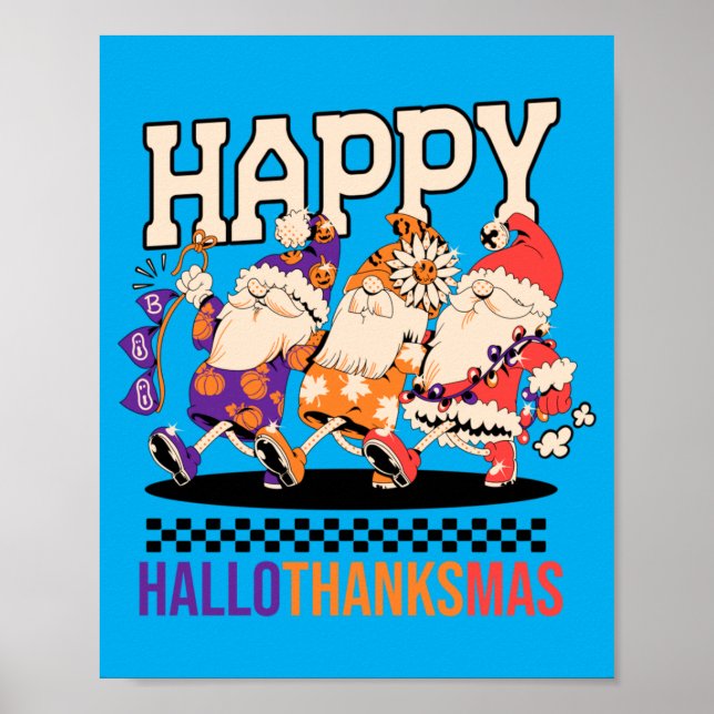 Happy Hallothanksmas Holiday Gnomes Design Poster (Framsidan)