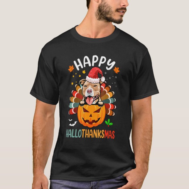 Happy Hallothanksmas  Pitbull Thanksgiving Christm T Shirt (Framsida)