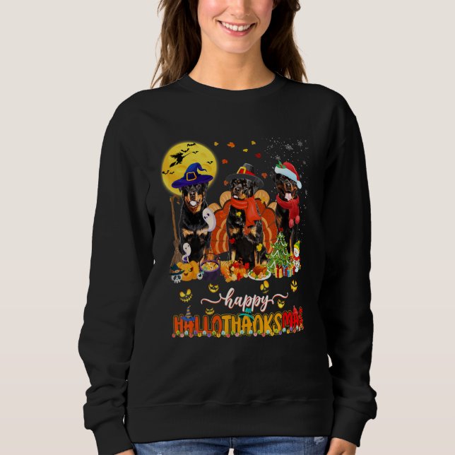 Happy Hallothanksmas Rottweiler Wizard Hat Turkey  T Shirt (Framsida)