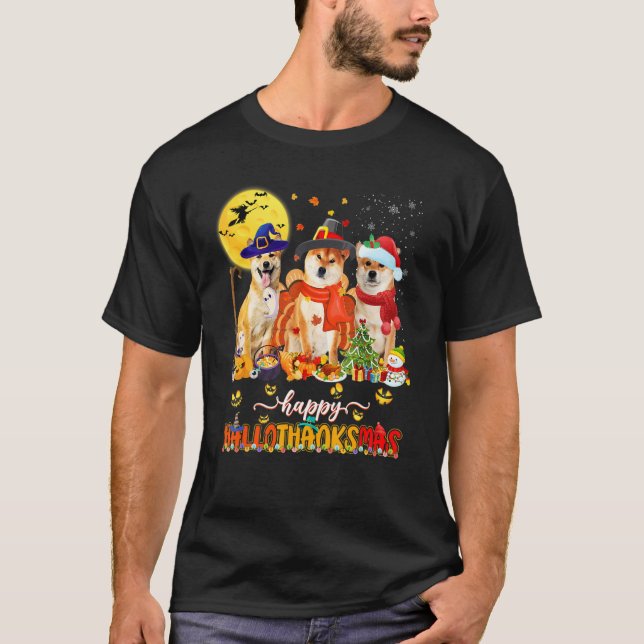Happy Hallothanksmas Shiba Inu Wizard Hat Turkey S T Shirt (Framsida)