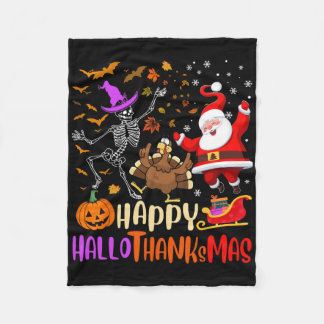 Happy Hallothanksmas Skeleton Pumpkin Turkey Santa Fleecefilt