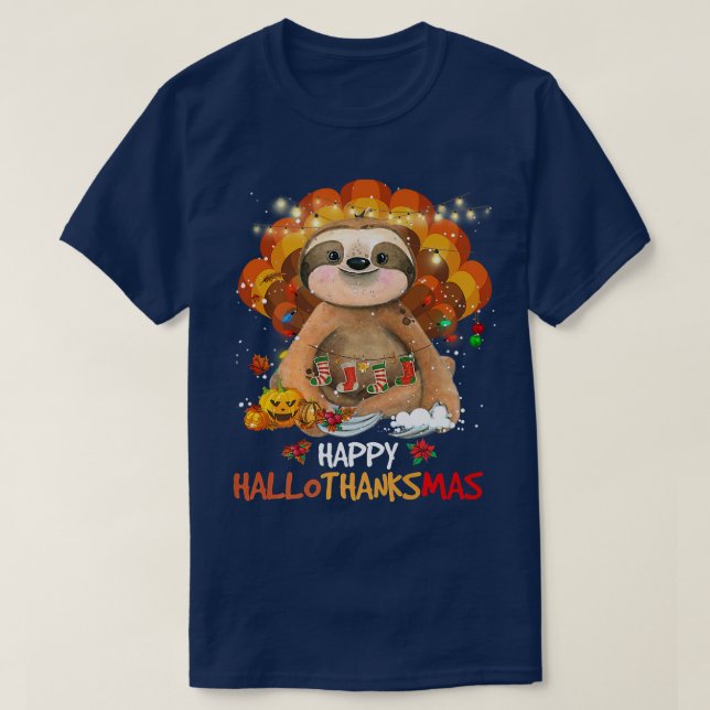 Happy Hallothanksmas Sloth Lover Halloween Thanksg T Shirt (Design framsida)