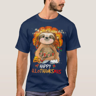 Happy Hallothanksmas Sloth Lover Halloween Thanksg T Shirt