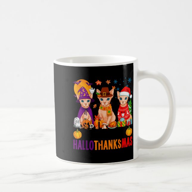 Happy Hallothanksmas Sphynx Cats Halloween Thanksg Kaffemugg (Höger)
