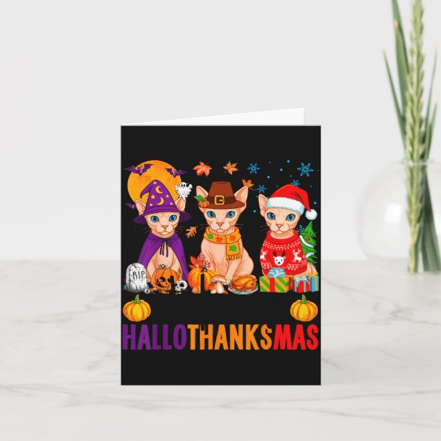 Happy Hallothanksmas Sphynx Cats Halloween Thanksg Kort (Framsida)