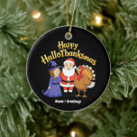 Happy HalloThanksmas Witch Santa Turkey Holiday  Julgransprydnad Keramik<br><div class="desc">Why choose one holiday? This festive graphic combines Halloween,  Thanksgiving,  and Christmas. Featuring a cute witch,  Santa,  and a turkey for year-round fun.</div>