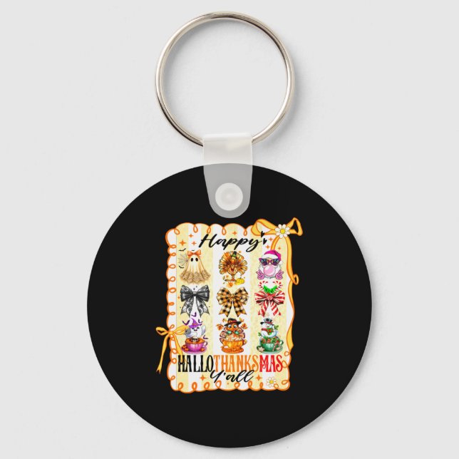 Happy Hallothanksmas Y’all Coquette Bow Halloween  Nyckelring (Framsida)
