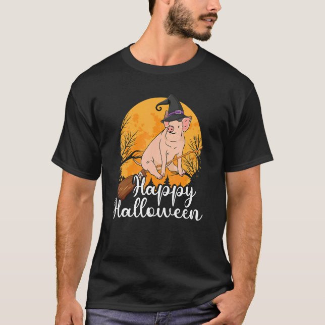 Happy halloween 2013 Witch Gris som flyger Broom H T Shirt (Framsida)