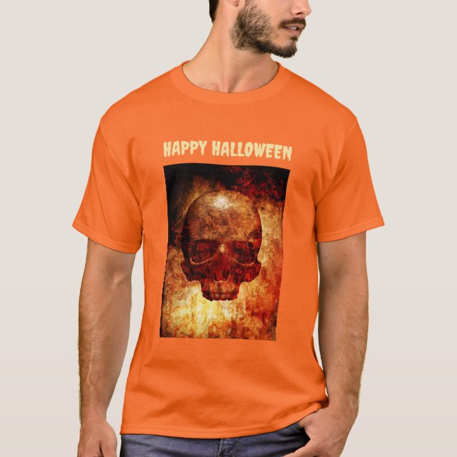 Happy Halloween. 3D human skull. T Shirt (Framsida)