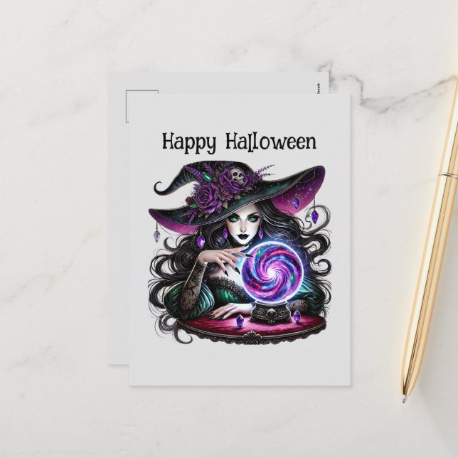 Happy halloween-anpassadet för pooky-häxa helg vykort (Fram/Back In Situ)