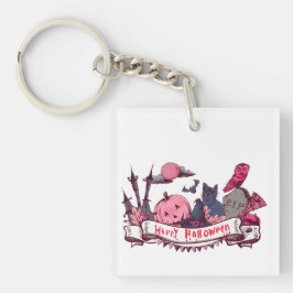 Happy Halloween Banner with Castle, Pumpkin, Black