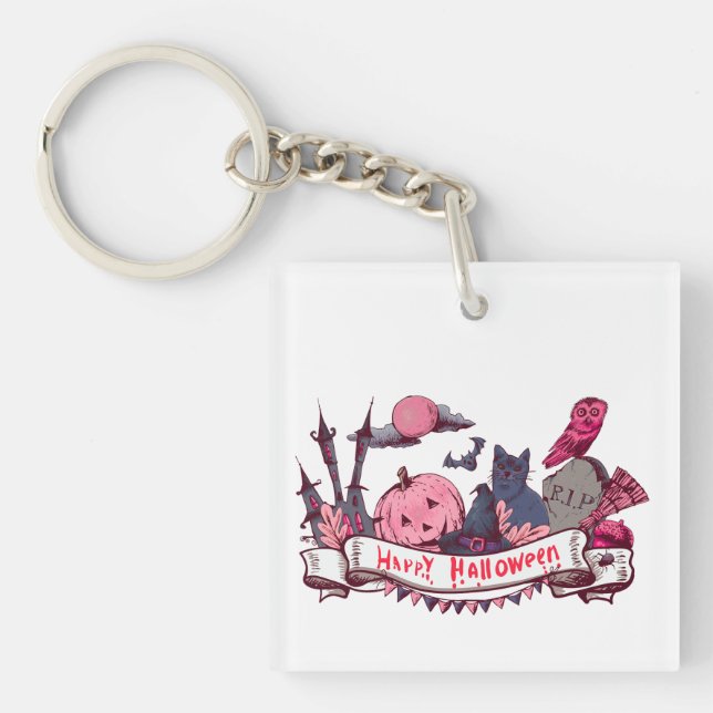 Happy Halloween Banner with Castle, Pumpkin, Black (Framsidan)