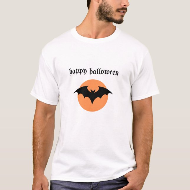 Happy Halloween – Bat Silhouette with Orange Moon T Shirt (Framsida)