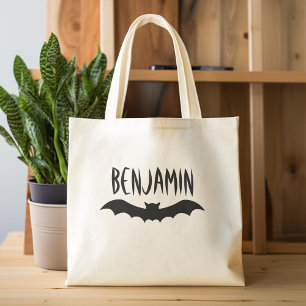 Happy halloween Behandla eget namn Cute Fladdermus Tygkasse