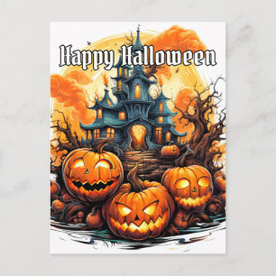 Happy halloween   Belysning av nefariga pumpor Vykort