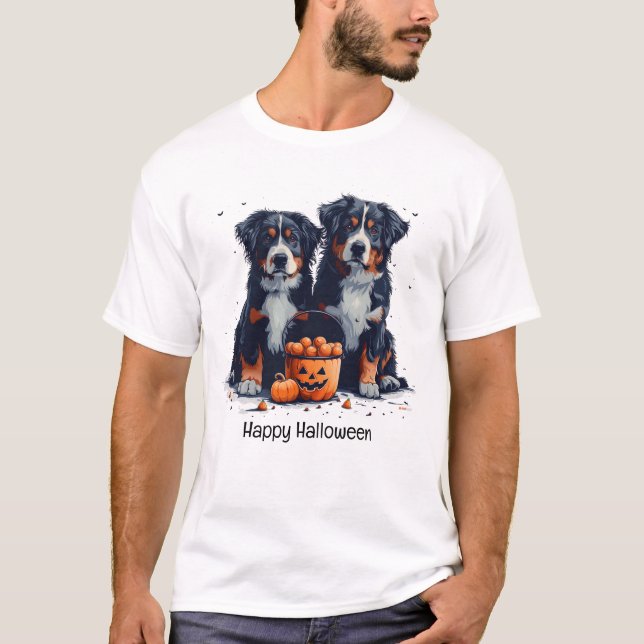 Happy halloween Bernese Mountain Hundar Pumpkin T Shirt (Framsida)