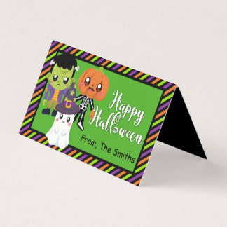 Happy halloween Bestryk med bag topper med monster Visitkort
