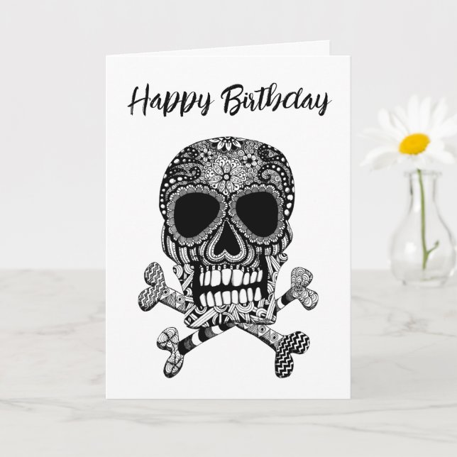 Happy halloween Birthday Skull och Crossbone Kort (Liten växt)