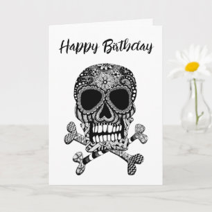 Happy halloween Birthday Skull och Crossbone Kort