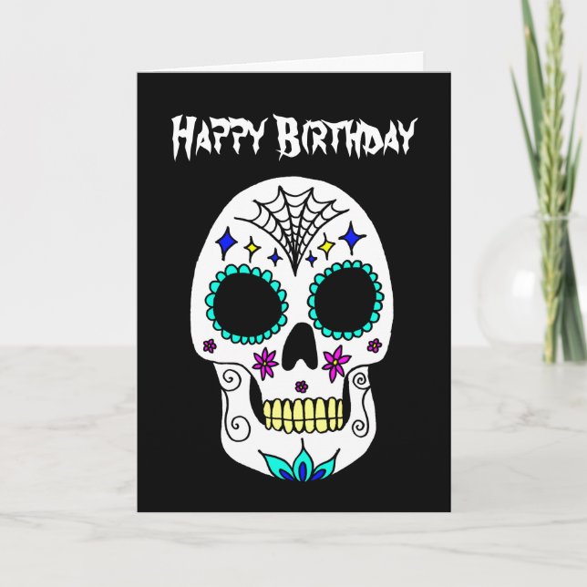 Happy halloween Birthday Sugar Skull Kort (Framsida)