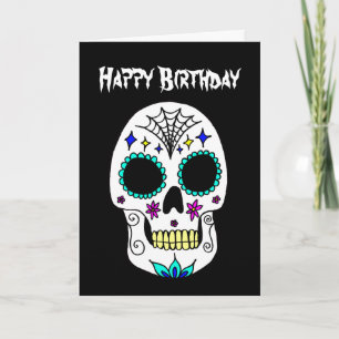 Happy halloween Birthday Sugar Skull Kort