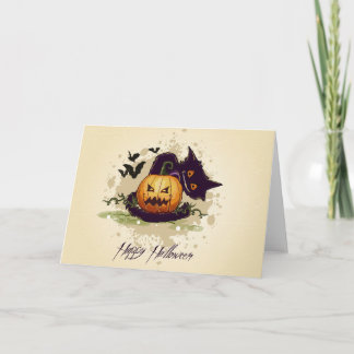 Happy halloween Black Cat and Jack Card Kort