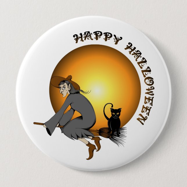 Happy halloween Black Cat and Witch Knapp (Framsida)