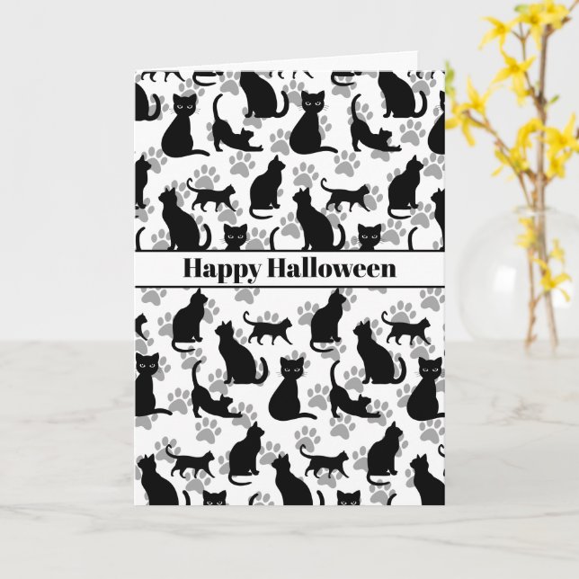 Happy halloween Black Cat Anpassade Card Kort (Gul blomma)
