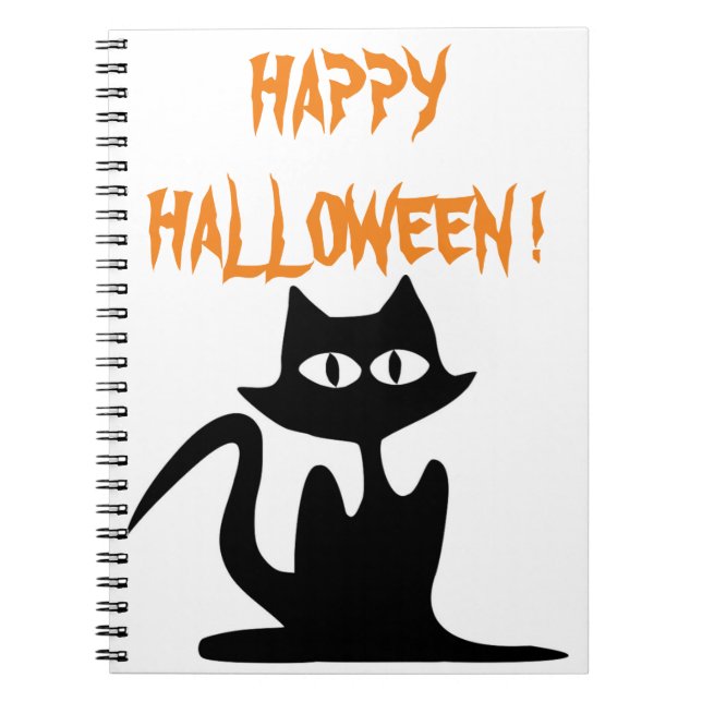 ’HAPPY HALLOWEEN’ BLACK CAT ANTECKNINGSBOK MED SPIRAL (Framsidan)