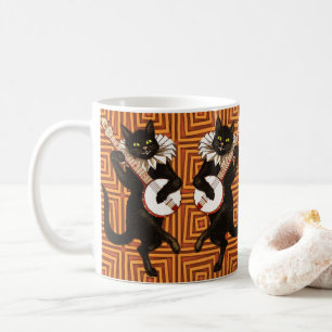 happy halloween Black Cat Banjo Orange Background Kaffemugg