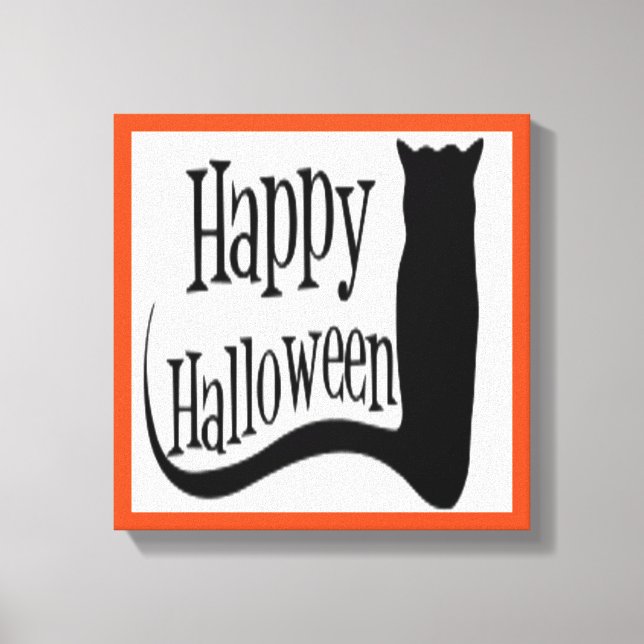 ’HAPPY HALLOWEEN’ BLACK CAT CANVASTRYCK (Framsida)